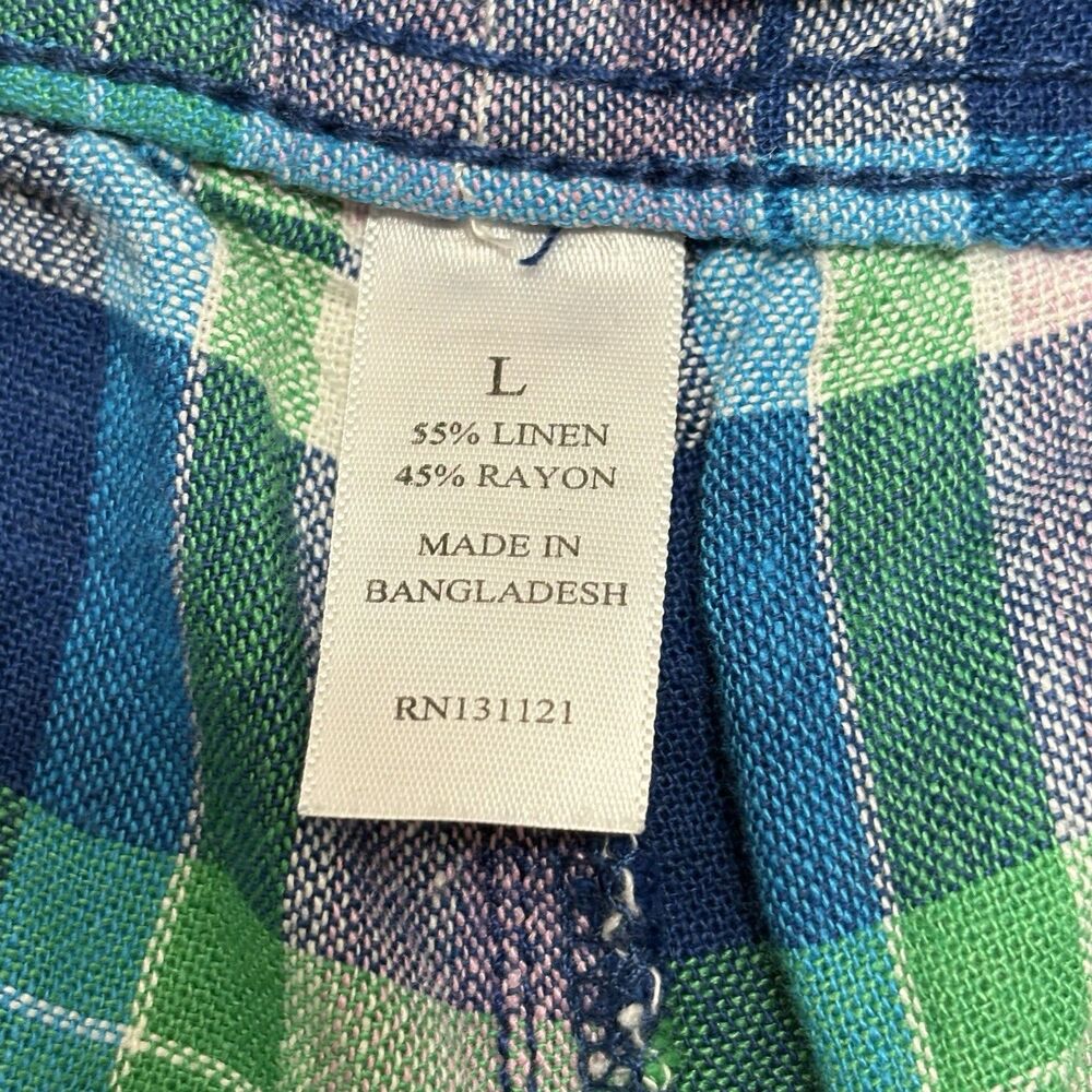 Purple And More Women’s Plaid Linen Shirts Size Large Coastal Relaxed Preppy - Picture 8 of 8